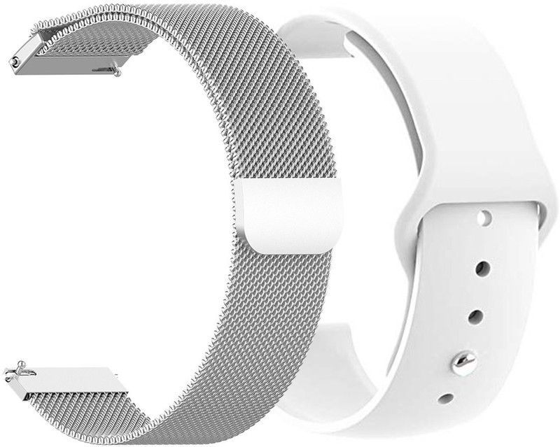 AOnes Pack of 2 Metal Chain Belt & Silicone Watch Strap for Fire-Boltt Beam Smart Watch Strap  (White, Silver)
