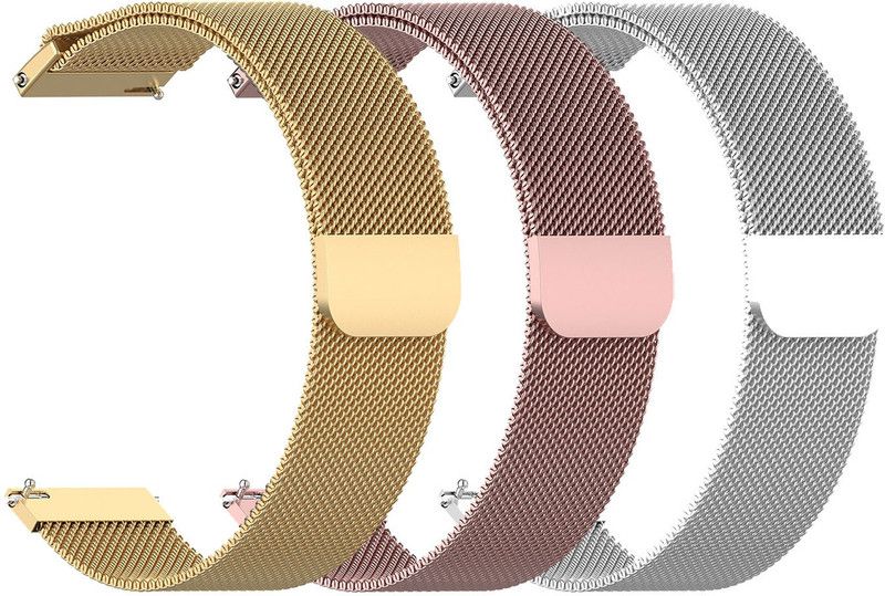 AOnes Pack of 3 Magnetic Loop Watch Strap for Fire-Boltt Beam Bluetooth Calling Smart Watch Strap  (Gold, Pink, Silver)