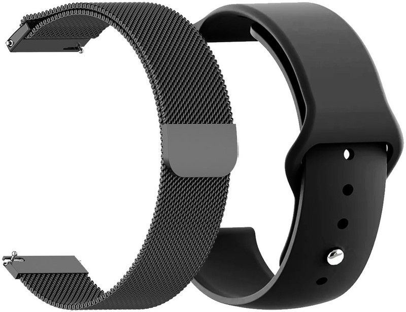 AOnes Pack of 2 Metal Chain Belt & Silicone Watch Strap for Fastrack Reflex Curv Smart Watch Strap  (Black)