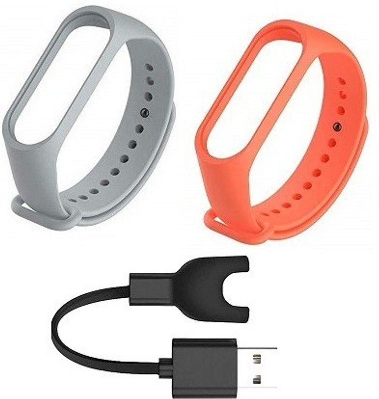 BRODY 2 Band Straps + USB Replacement Charger (Grey, Orange) Smart Band Strap  (Mullti Color)