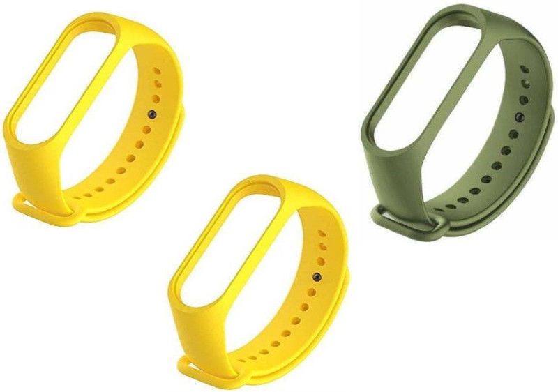 dhanak COMBO OF 3 (2 YELLOW + 1 OLIVE GREEN)BAND FOR MI BAND 3 & 4 Smart Watch Strap  (Yellow, Green)