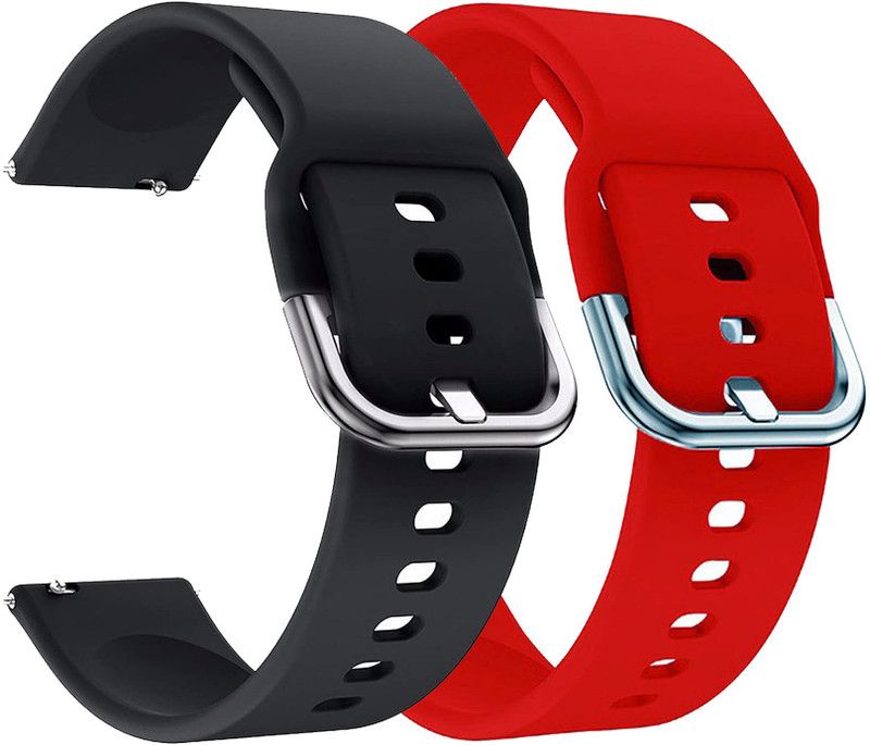 AOnes Pack of 2 Silicone Watch Strap & Metal Buckle for Ambrane Fitshot Flex 1.69Inch Smart Watch Strap  (Black, Red)