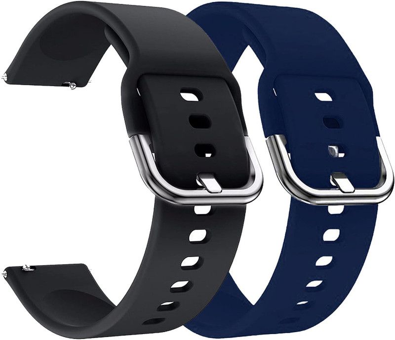 AOnes Pack of 2 Silicone Belt Watch Strap 22mm with for Aqfit W9 Watch Strap Smart Watch Strap  (Black, Blue)