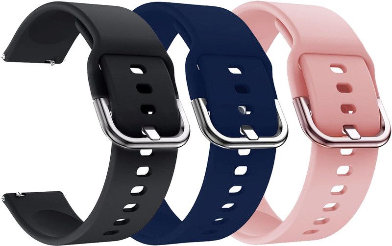 AOnes Pack of 3 Silicone Belt & Metal Buckle for Noise Colorfit Icon 2 Vista Smart Watch Strap  (Black, Blue, Pink)