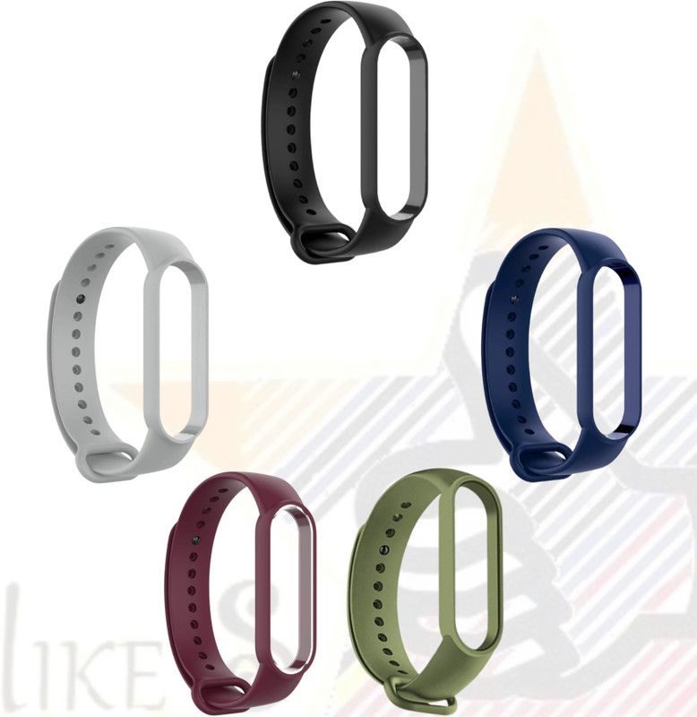 Like Star Soft Silicone Band Strap Pack Of 5Pcs For Xiaomi MI Band 5 & Xiaomi MI Band 6 Smart Band Strap  (Black, Blue, Grey, Red, Green)