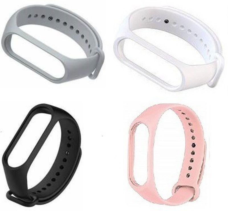 BRODY Soft Silicon Replacement Band 3 Strap Band 4 Strap (Combo pack of 4)(White, Black, Grey, Girlish Pink) Smart Band Strap  (Mullti Color)
