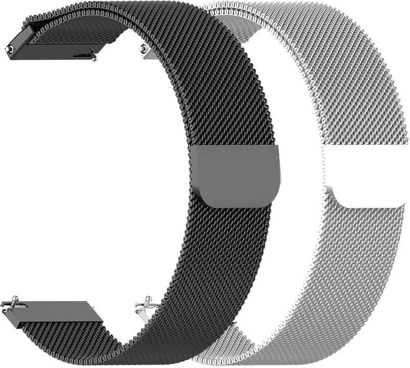 AOnes Pack of 2 Magnetic Loop Watch Strap for Conekt Sw1 Pro Smart Watch Strap  (Black, Silver)