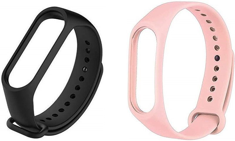BRODY Soft Silicon Replacement Band Strap Band 3 & 4(Combo Pack of 2)(Black Girlish Pink) Smart Band Strap  (Pink, Black)