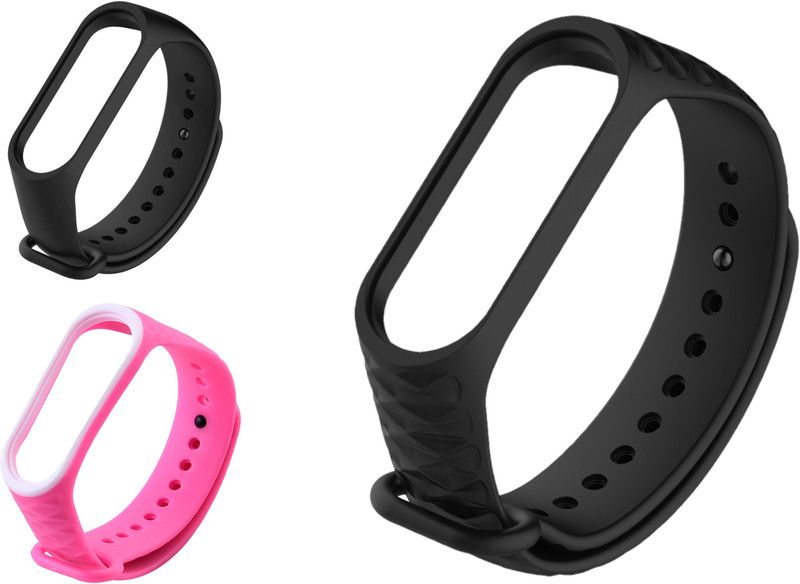 Microcart Replacement Silicone Band/Straps for Band 3 and Band 4 Fitness Tracker (Device not Included) - Combo of 3 Colors - Black plain, Pink - White, Black Smart Band Strap  (Black, Pink, Black)