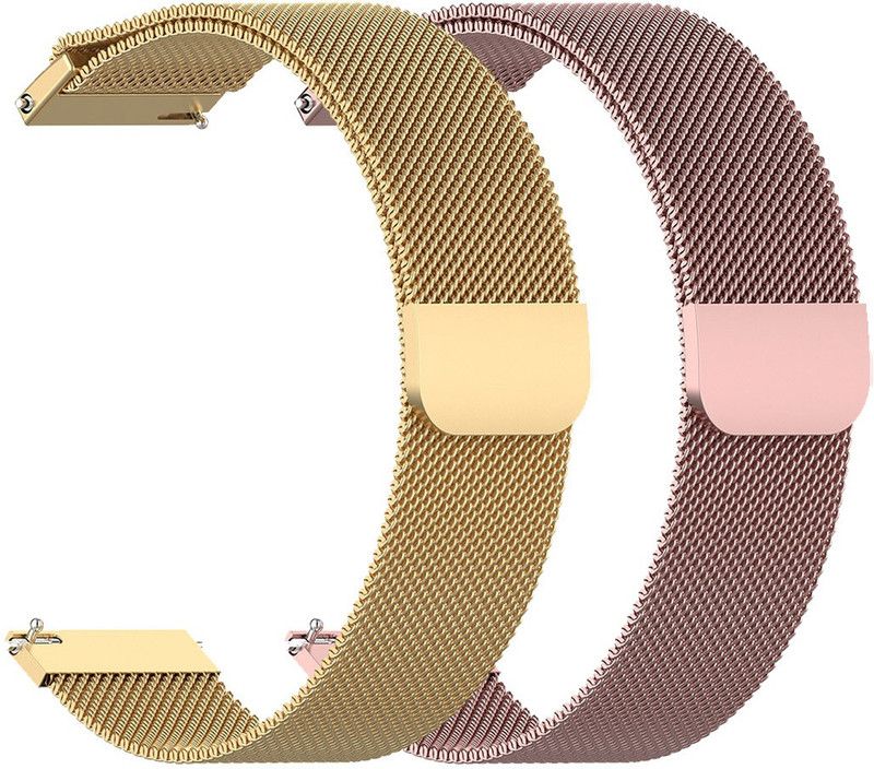 AOnes Pack of 2 Magnetic Loop Watch Strap for Noisefit Core 2 Smart Watch Strap  (Gold, Pink)