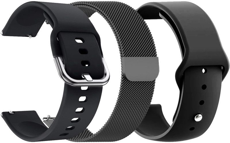 AOnes Pack of 3 Metal Chain Belt & Silicone Watch Strap for Timex Fit 2.0 Smart Watch Strap  (Black)
