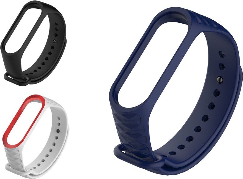 Microcart Replacement Silicone Band/Straps for Band 3 and Band 4 Fitness Tracker (Device not Included) - Combo of 3 Colors - Black plain, White - Red, Navy blue Smart Band Strap  (Black, White, Blue)