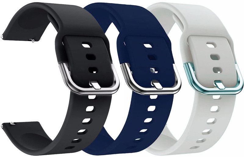 AOnes Pack of 3 Silicone Watch Strap Metal Buckle for Fire-Boltt Incredible Bsw023 Smart Watch Strap  (Black, Blue, White)