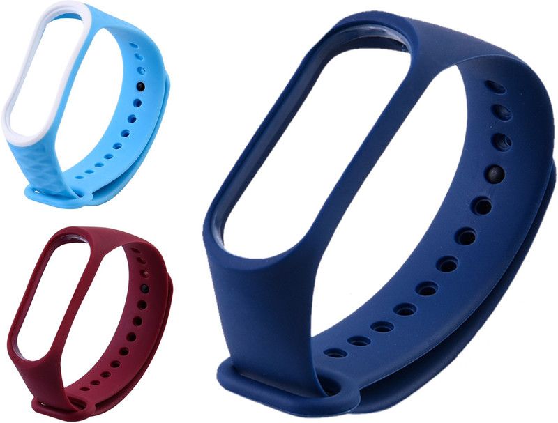 Microcart Replacement Silicone Band/Straps for Band 3 and Band 4 Fitness Tracker (Device not Included) - Combo of 3 Colors - Skyblue - White, Wine Red, Deep blue Smart Band Strap  (Blue, Red, Blue)