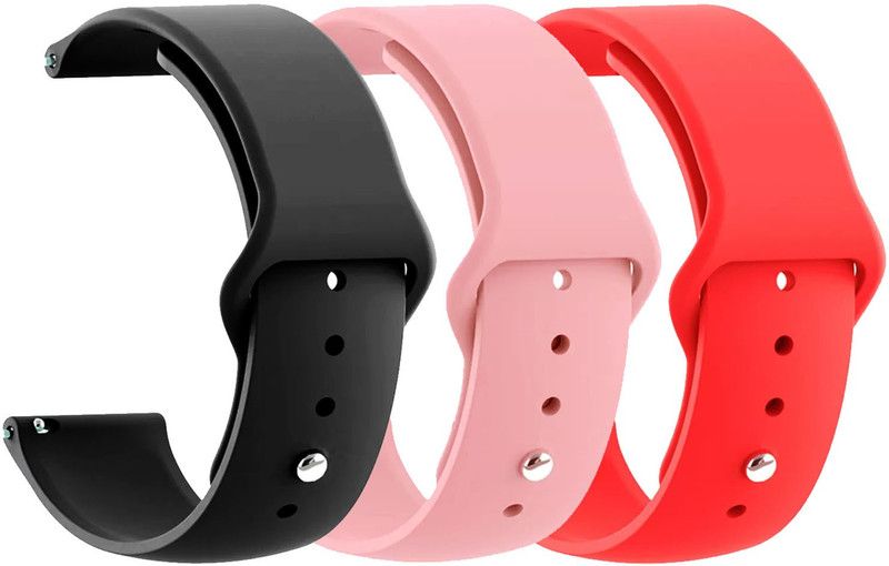 AOnes Pack of 3 Silicone Belt Watch Strap for Pebble Cosmos Luxe Smart Watch Strap  (Black, Pink, Red)