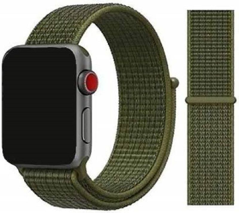Big Wings Soft Lightweight Breathable Nylon Loop Sport Strap Band for Apple Watch Series 1 / 2 / 3 / 4 / 5 (Olive Green, 42/44 mm, Nylon) Smart Watch Strap  (Green)
