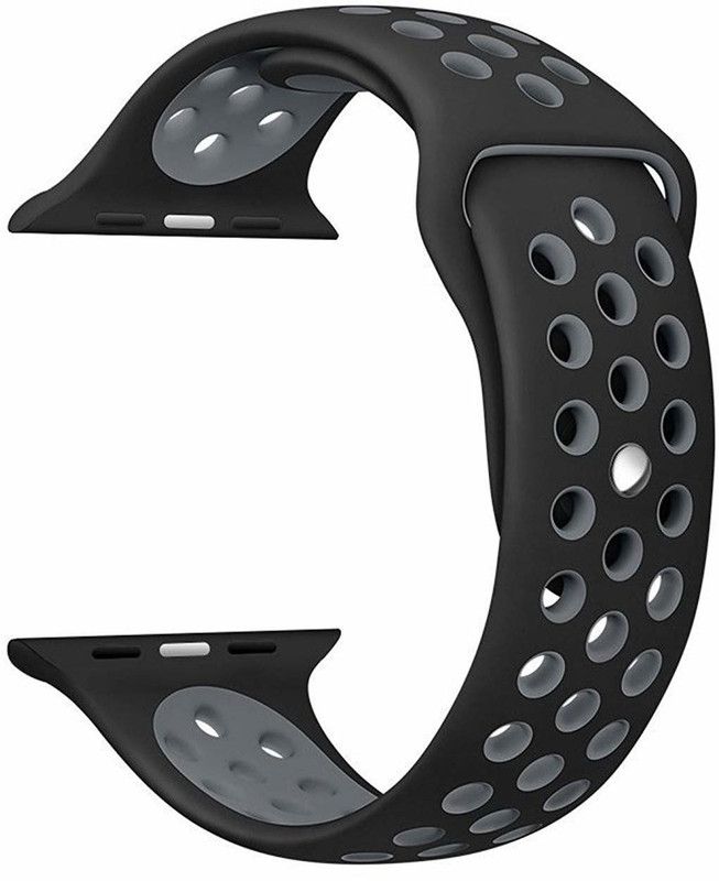 Big Wings Soft Silicone Dual Color Sport Strap Band for Apple Watch Series 5 / 4 / 3 / 2 /1 / Soft Silicone Waterproof Dual Color Strap for Apple iWatch 42 MM / 44 MM (Black, Grey) (Watch Not Included) Smart Watch Strap  (Black, Grey)