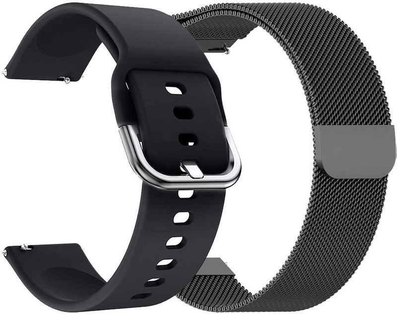 AOnes 20MM Pack of 2 Silicone & Metal Watch Strap for Amazfit Zepp E Square Version Smart Watch Strap  (Black)