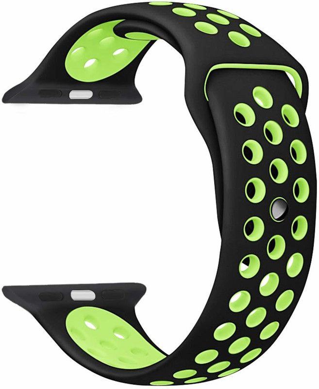 Tingtong Soft Silicone Sport 42mm/44mm Black and Volt Air Hole Smart Watch Strap  (Black, Green)