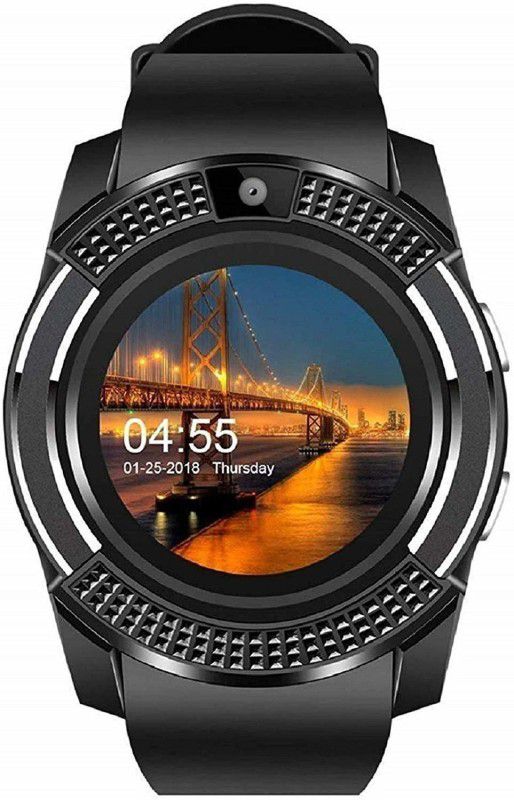 Tech Beast V8 Smart Watch for Men - Bluetooth with Camera Message Push Touch Screen Smartwatch  (Black Strap, FREE SIZE)
