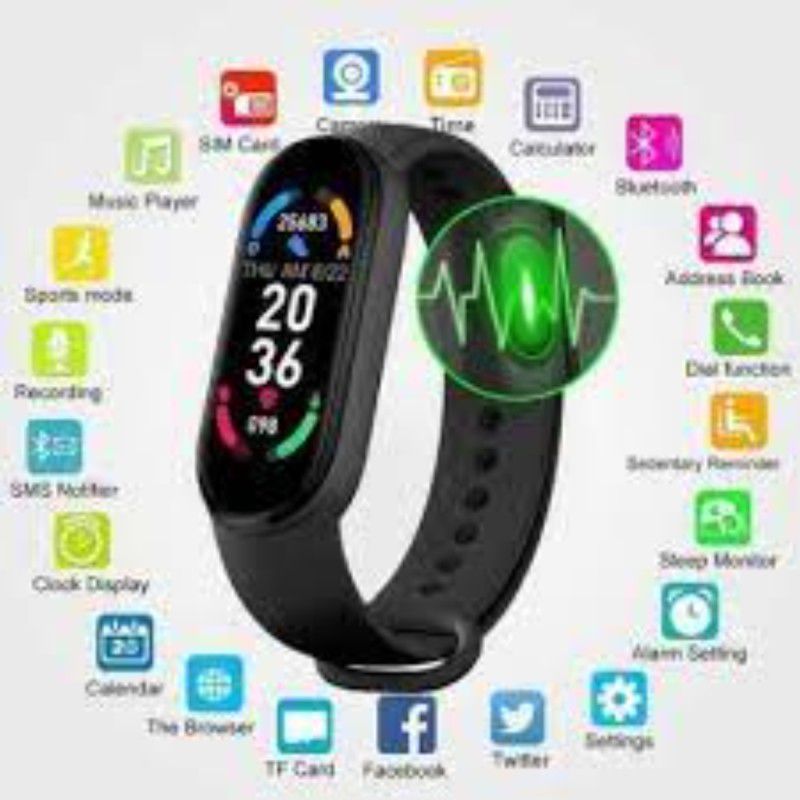 Clairbell EAC_123G_M6 Smart band compatiable with all Smartphones  (Black Strap, Size : Free Size)