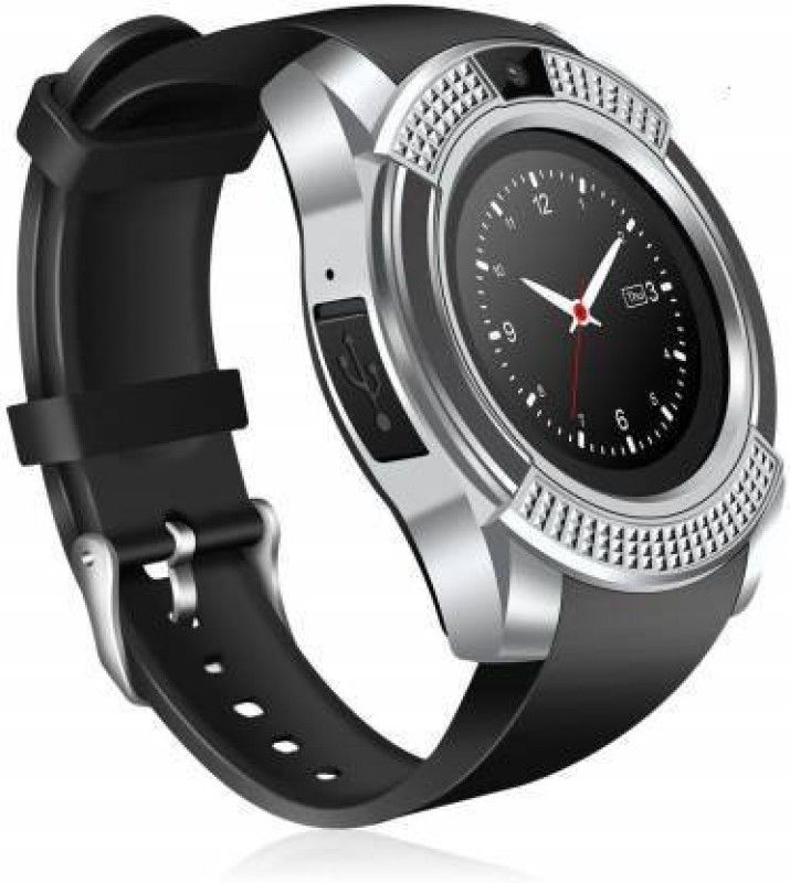 Nehnovit New v8 Silver and black Smartwatch Smartwatch  (Black Strap, Free)