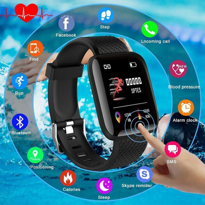Geo SPORTS Stylish ID116 smart wristwatch  (Black Strap, Size : REGULAR)