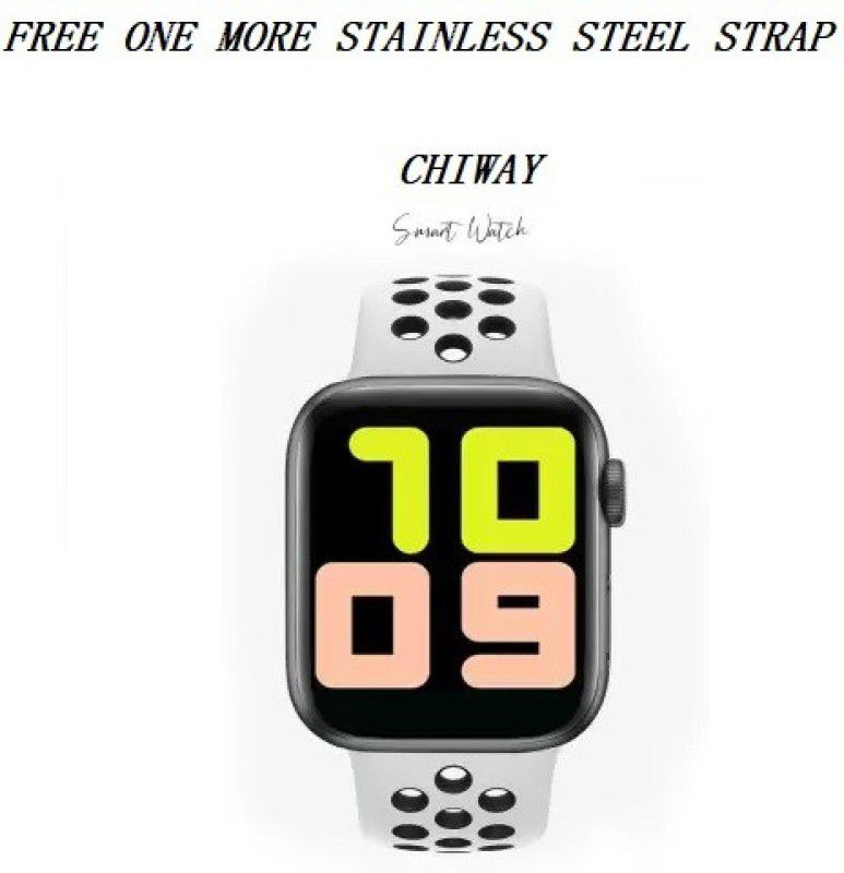 CHIWAY T500 Series 6 Bluetooth Call Heart Rate Smartwatch FREE STAINLESS STEEL STRAP Smartwatch  (White Strap, FREE SIZE)