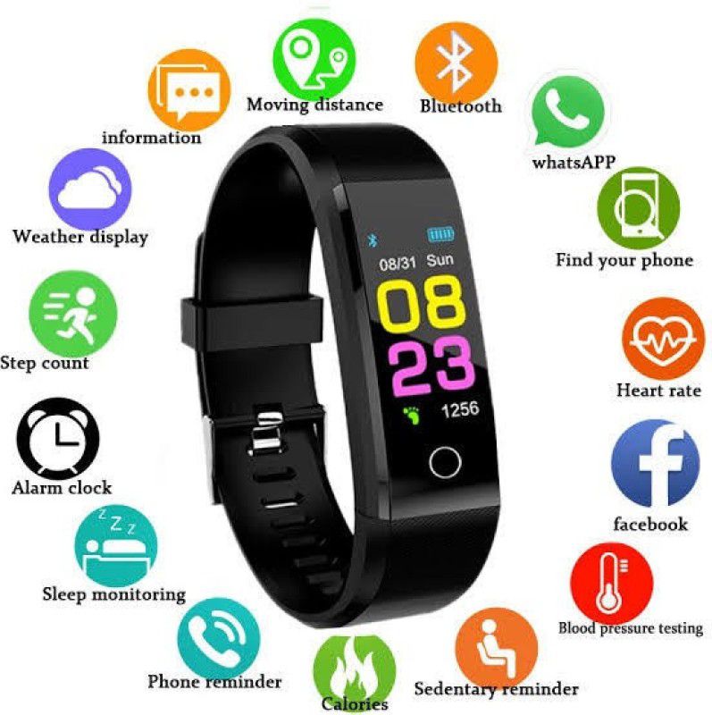 MAHARAJA SUPER KING Calories Steps counter ID115plus smartband for unisex Smartwatch  (Black Strap, Free size)