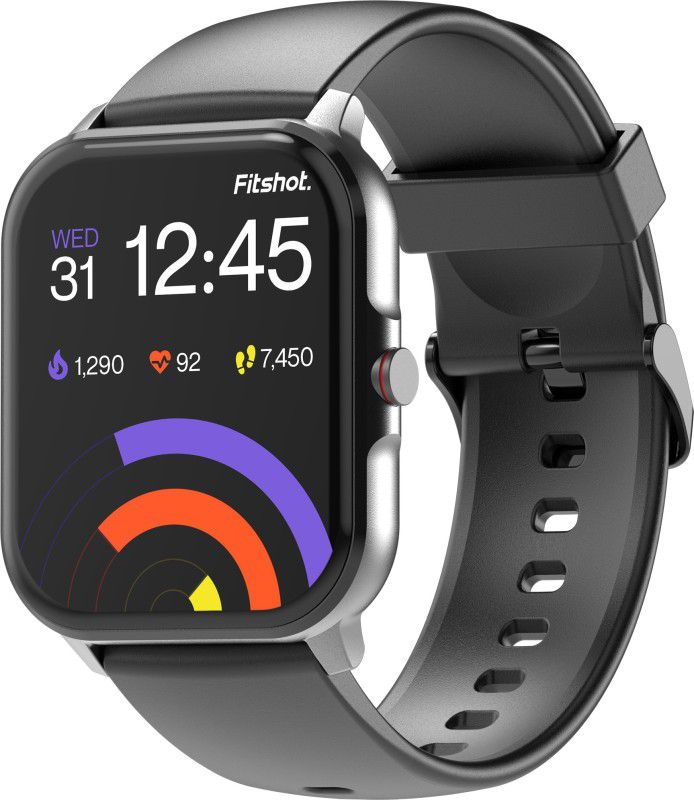 Fitshot Connect 1.85inch CosmicDisplay, Bluetooth Calling & SoloSync Technology Smartwatch  (Black Strap, Regular)