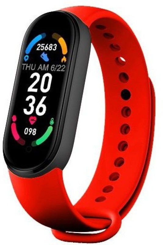 HUG PUPPY M6 RED Smart Band Daily Activity Tracker, Heart Rate Free Size  (Red Strap, Size : Fee Size)
