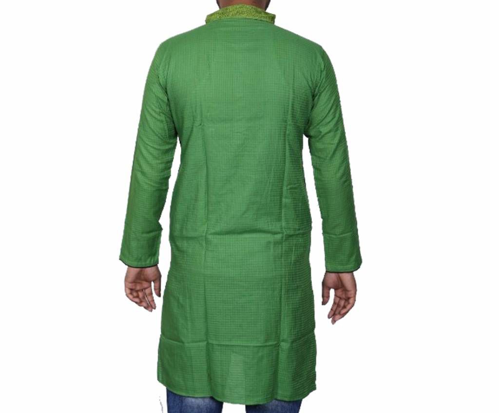 Green Printed Cotton Panjabi For Men