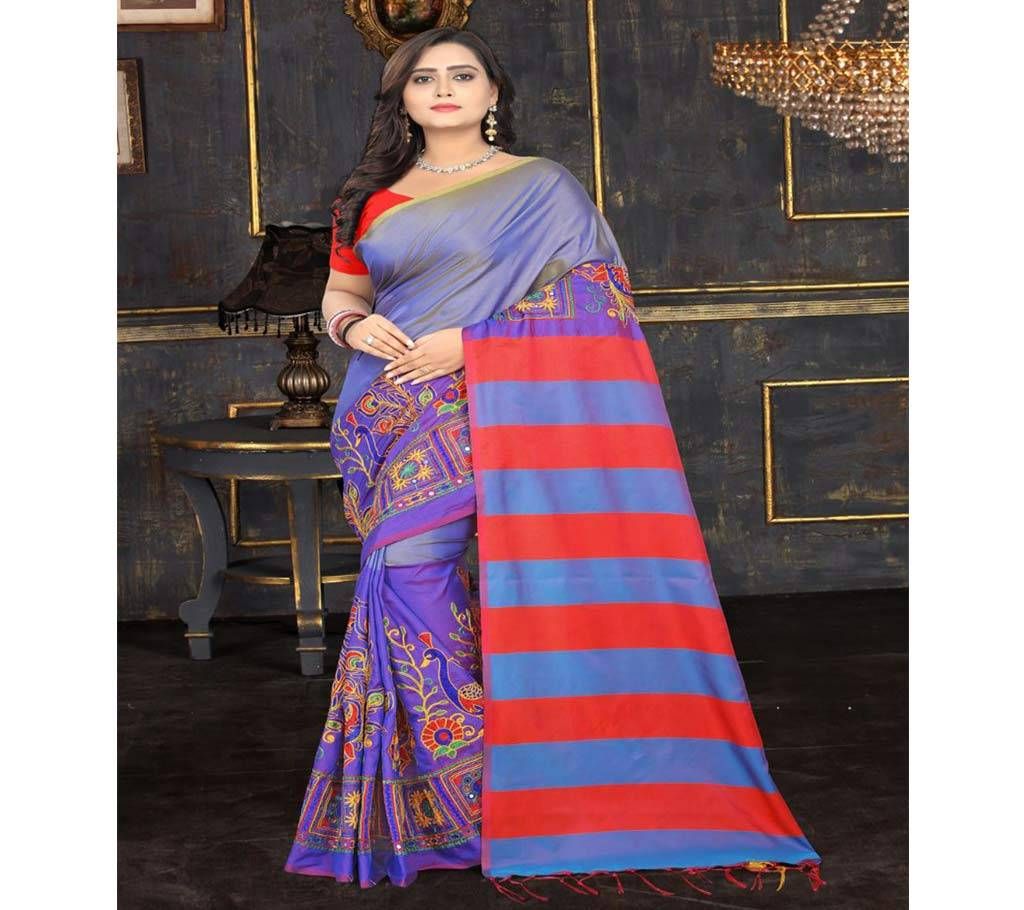 Cotton Silk Embroidery Saree With Blouse - 4 Pieces