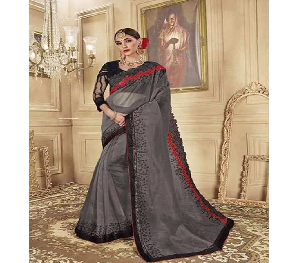 Organza With Embroidery Work Saree 8 Pieces