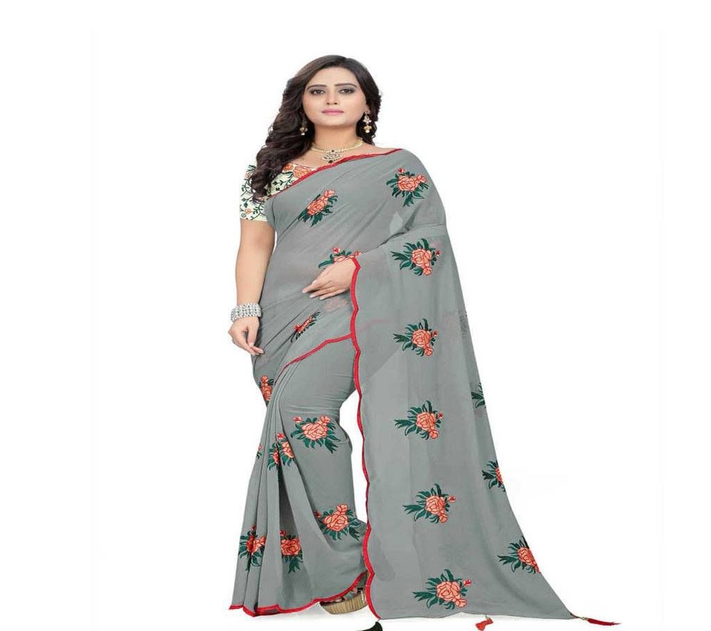 Faux Georgette Embroidery Saree With Blouse - 05 Pieces