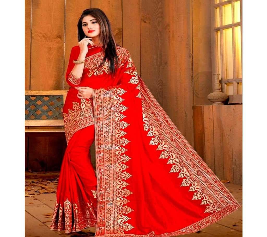 Silk Embroidery Saree With Blouse - 03 Pieces