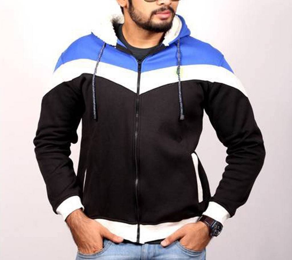 Blue, black and white Contrast Color Hoodie Jacket 
