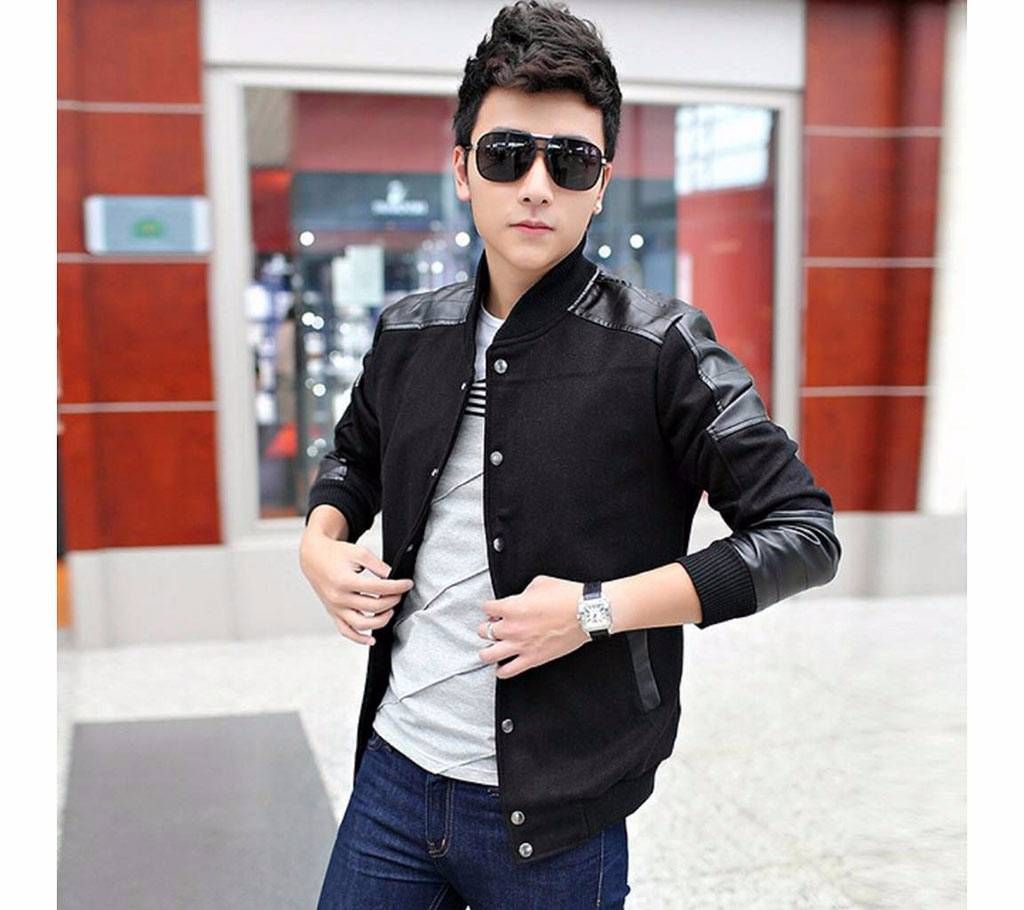 W-111 Artificial Leather Combine Jacket For Men 