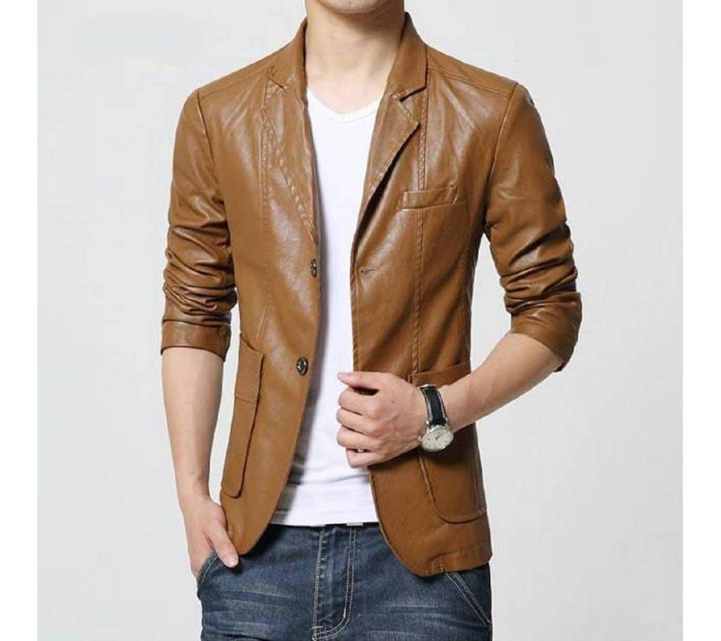 Gents regular fit PU leather blazer