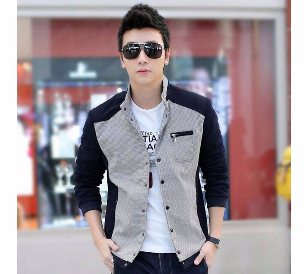 W-113 Artificial Leather Combine Jacket For Men