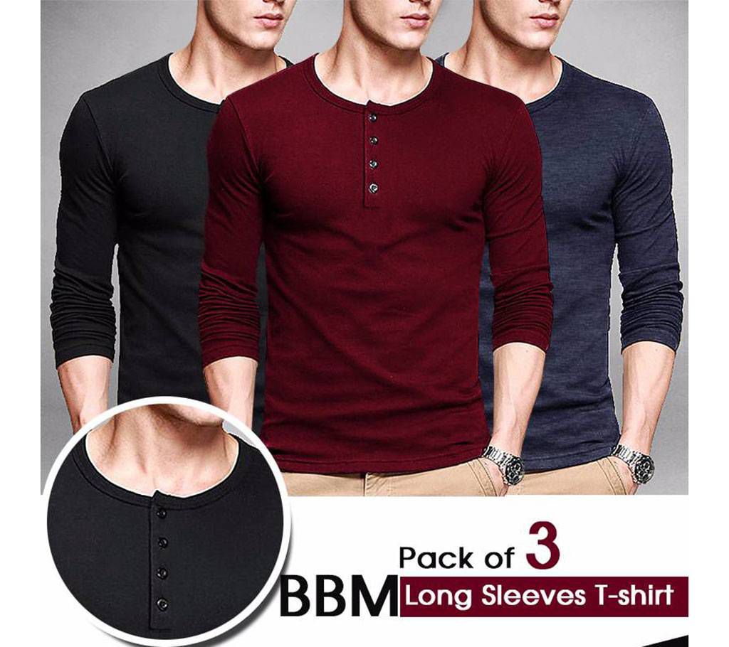 Gents Cotton Full Sleeve t-shirt-3 pcs 