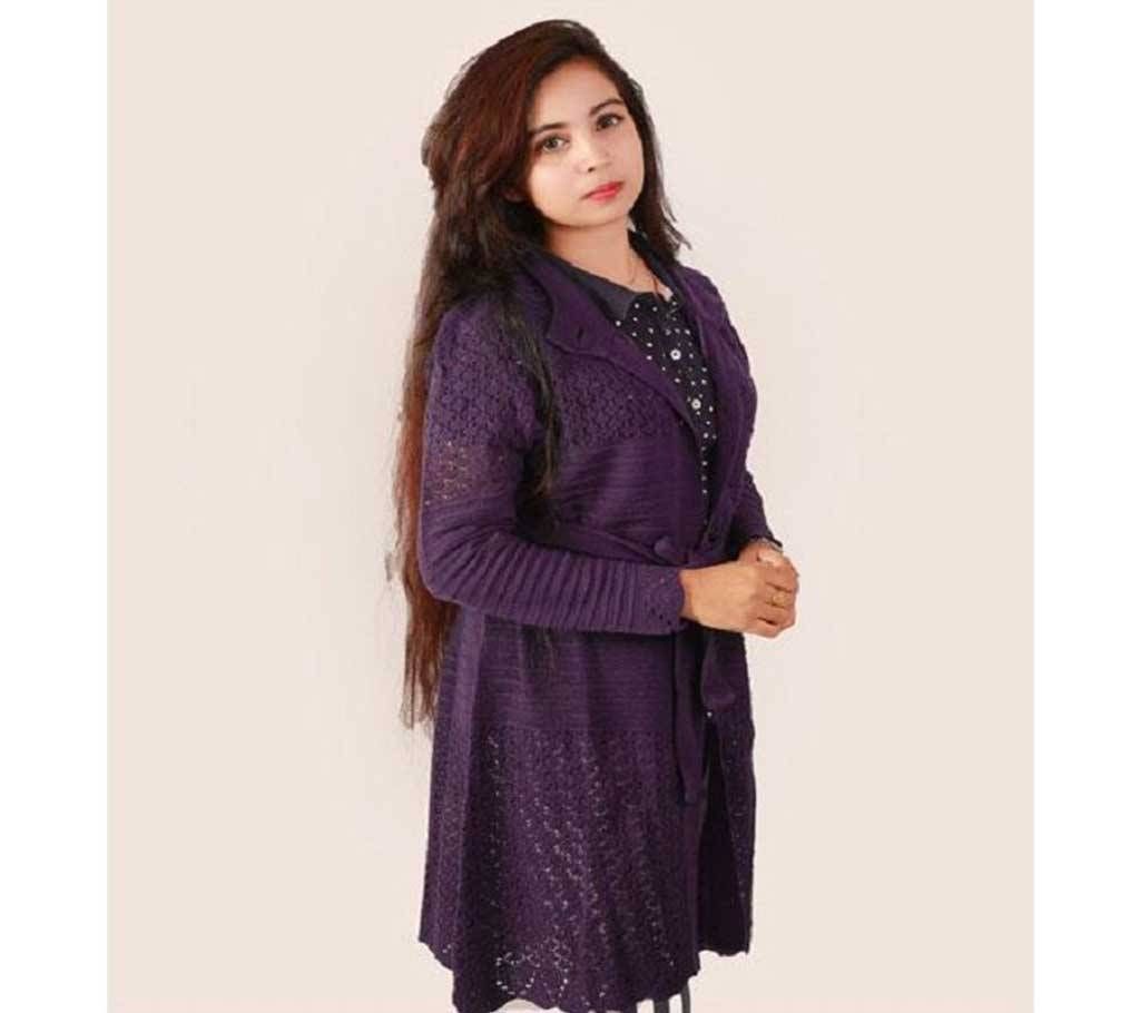 Dark Purple Ladies Long Sweater Coat Female Sweater Cardigan