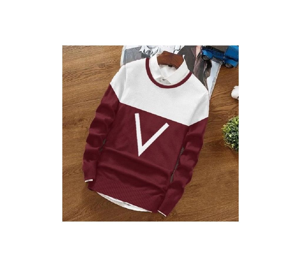 Casual Sweatshirt_V_Maroon/White - TS 08 - LBS
