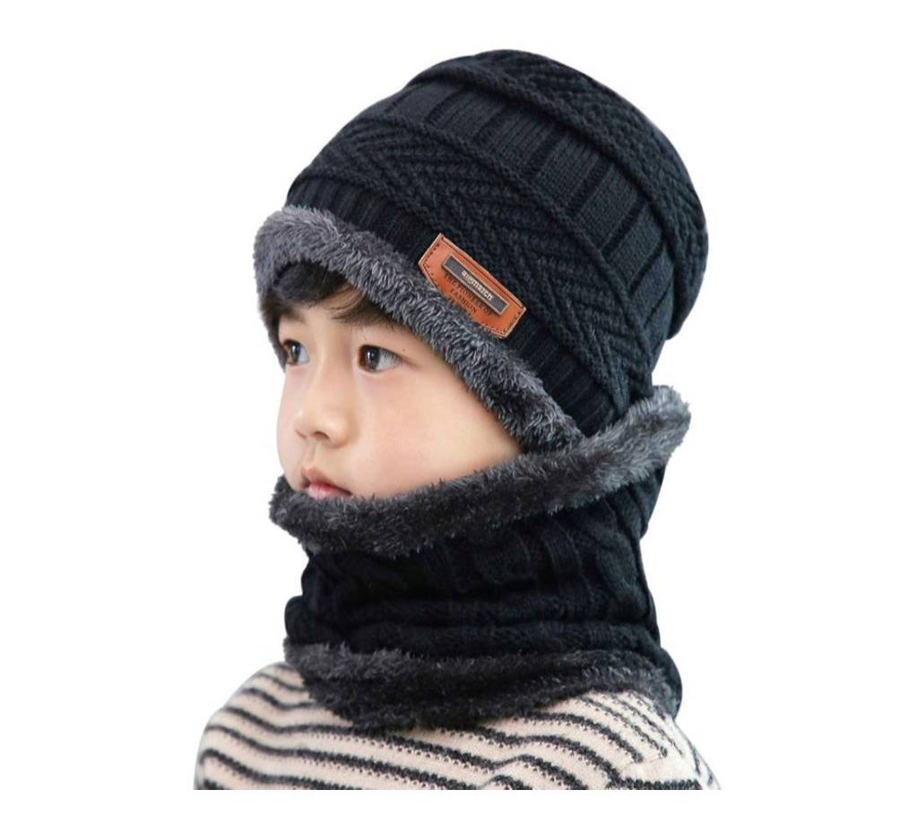 WOOLEN KIDS WINTER CAP AND SCARF SET