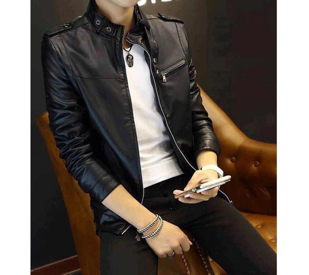 Menz Flowers Sleeve PU Leather Jacket