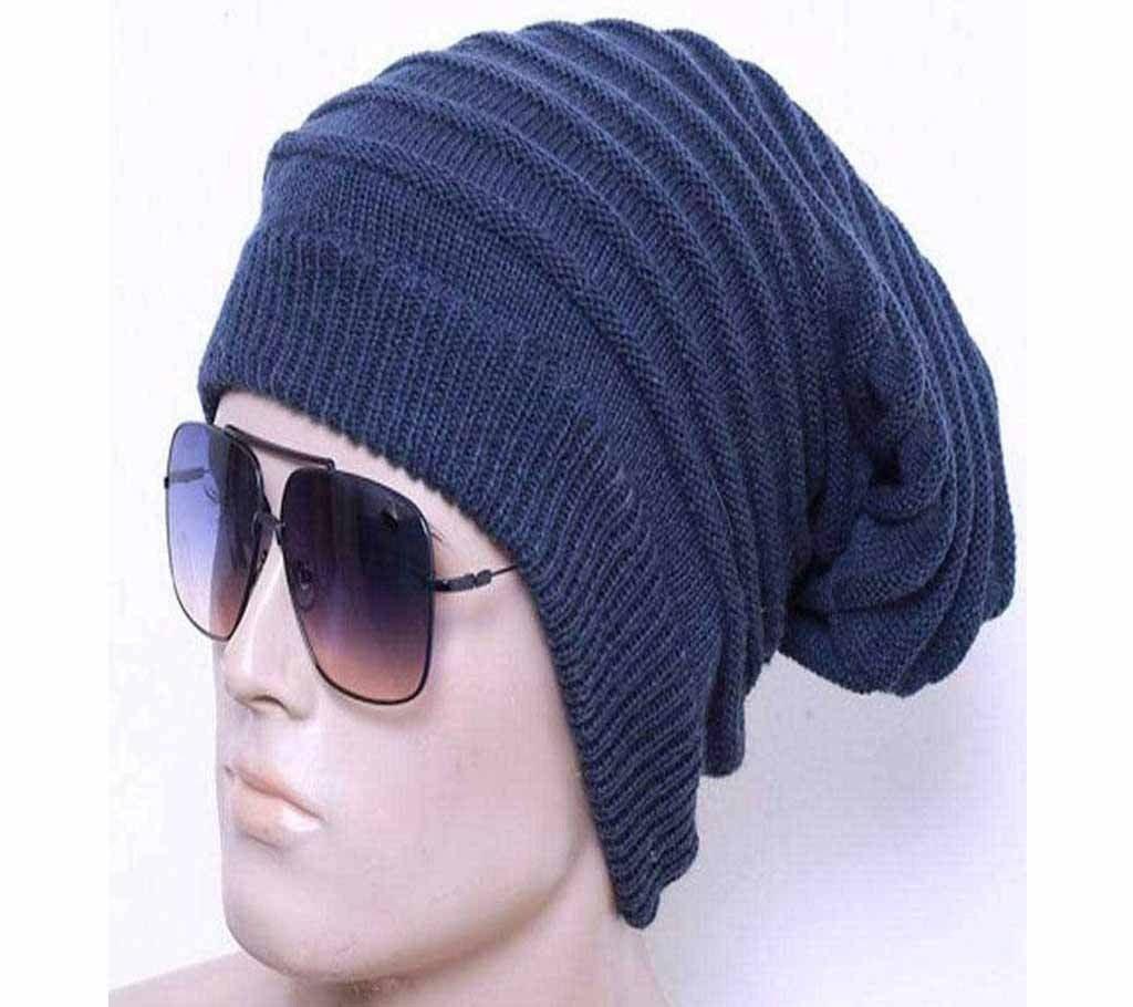 Blue Woolen Winter Beanie Cap For Men