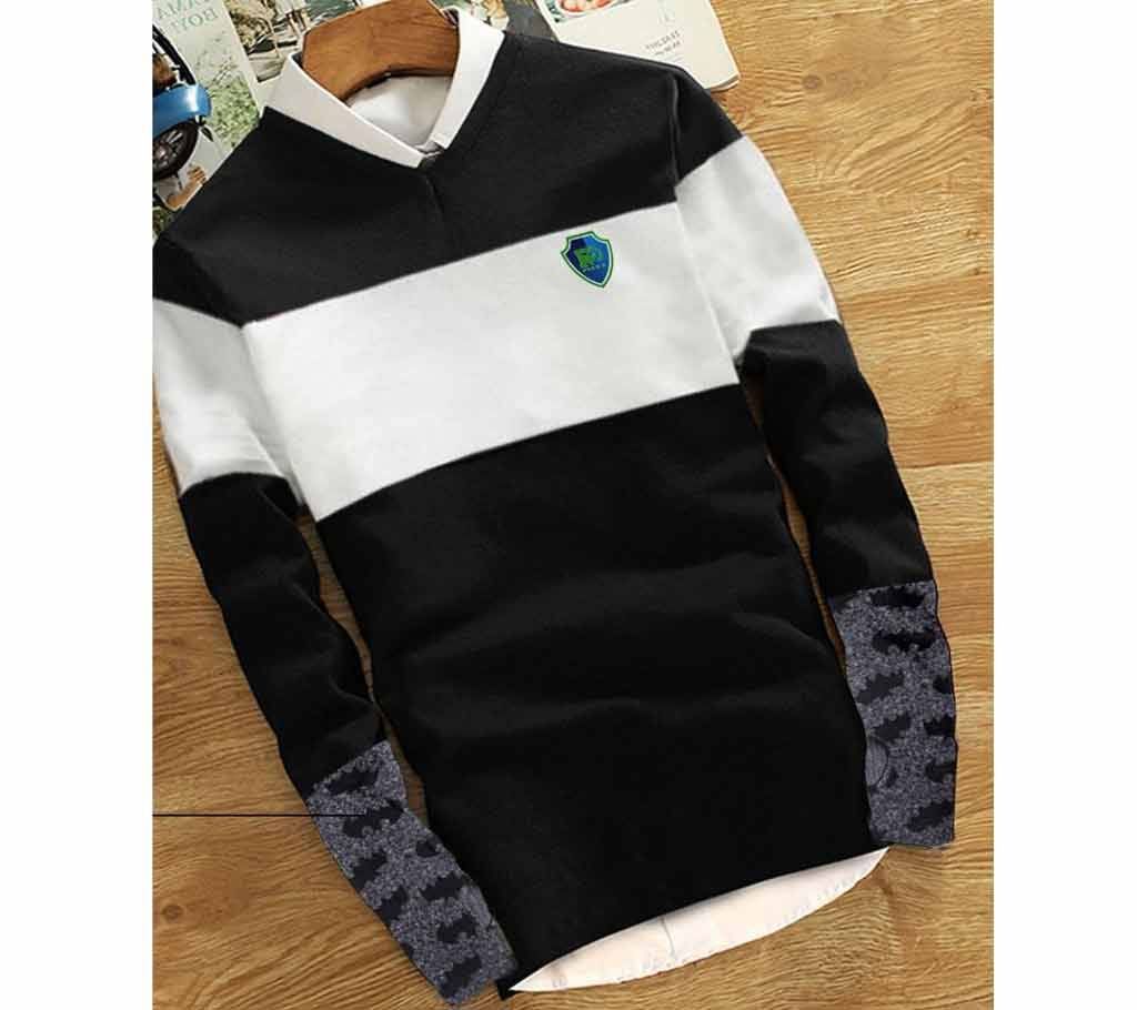 White and Black Mix Full Sleeve Winter T-Shirt - FC F56 - FAS