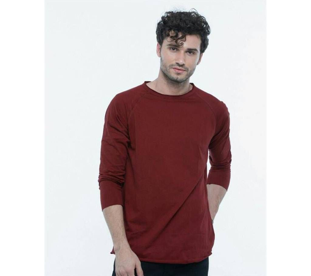 Gents Maroon full sleeve cotton T-Shirt 