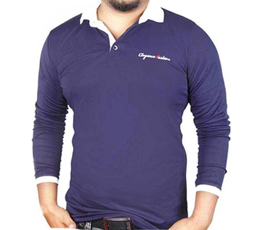 Full Sleeve Polo Shirt For Mens-Navy Blue