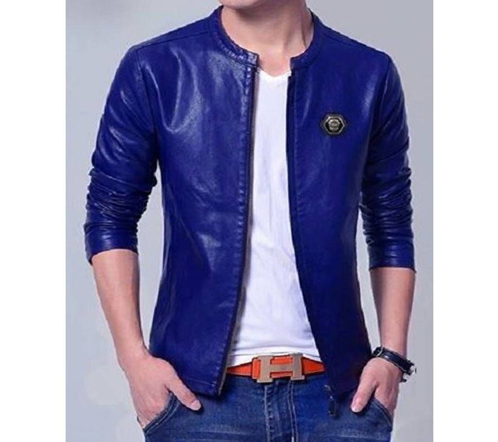 Mens Pure Leather Jacket - Blue - we-2 - UNQ